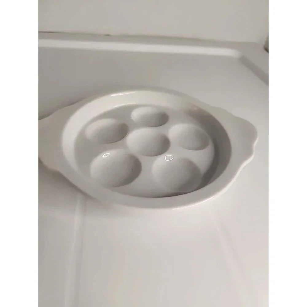 5 Vtg Ceramic Escargot Snail White Serving Dishes Plates HIC Japan